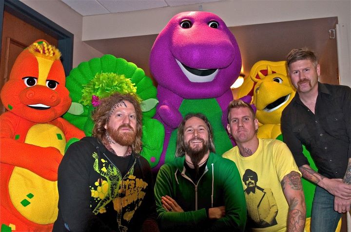 Mastodon pictured with Barney and friends